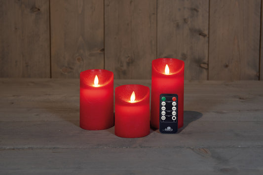 3 pcs LED flameless wax candles - Rustic Red - with remote control