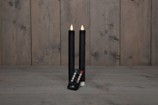 2 pcs flameless LED BLACK rustic taper wax candles