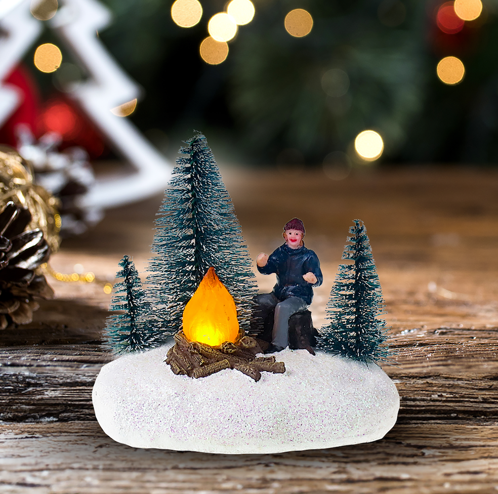 Man with bonfire and trees - Christmas Village extra