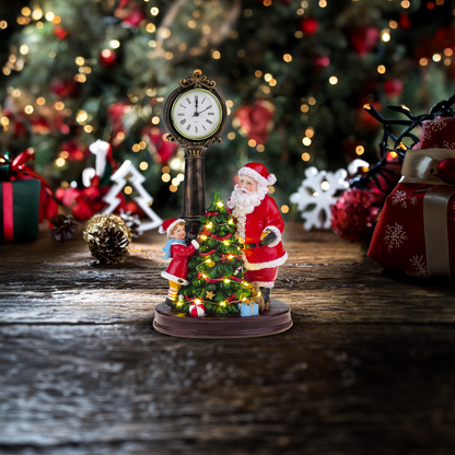 Père Noël et enfant décoration du sapin de Noël