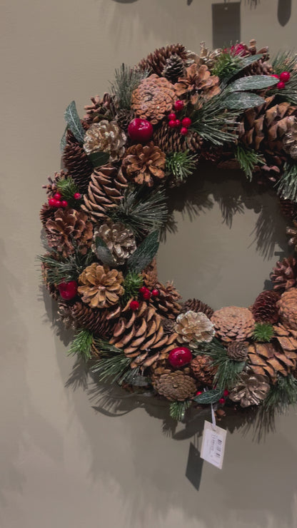 50cm Wreath with pinecones and berries